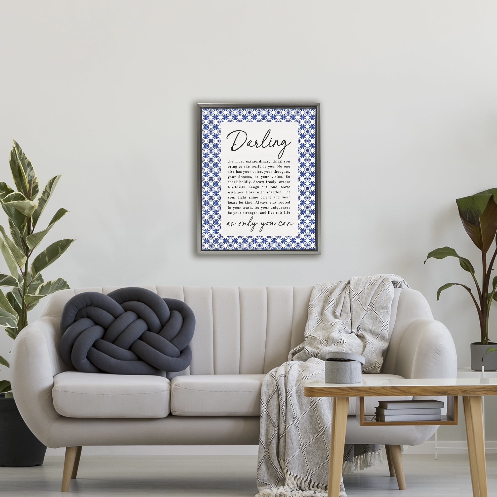 Darling Only You Can Inspiring Gray Framed Floater Canvas Wall Art, design by Lettered and Lined