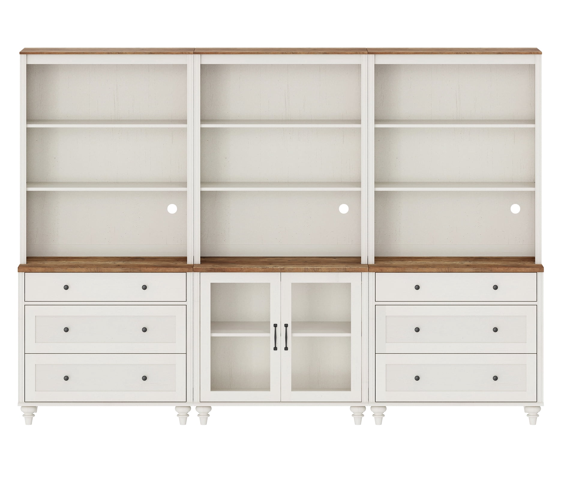 Farmhouse White Sideboard Credenza 72" Tall with 5-Tier Storage, Adjustable Shelves, 6 Drawers & Glass Door Cabinet for Living Room & Study