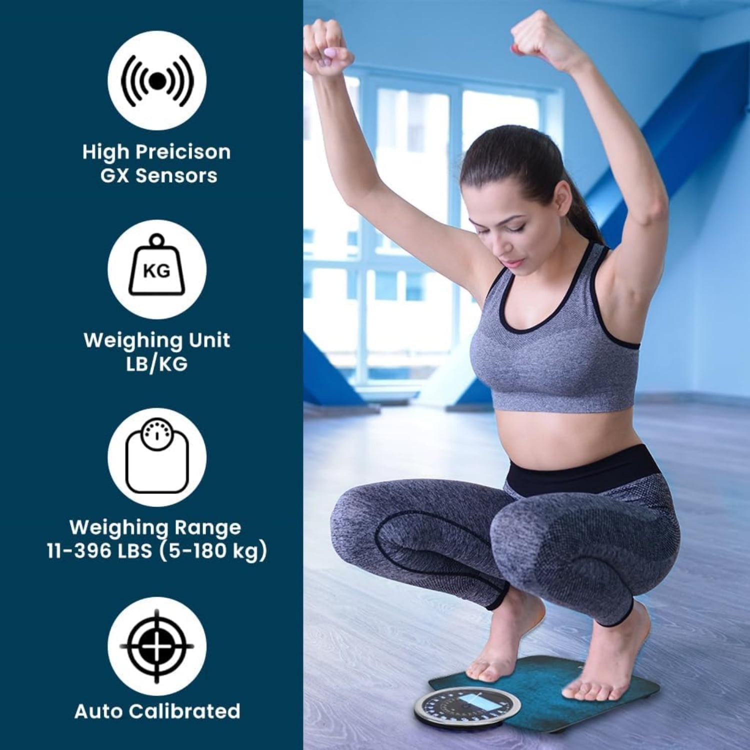 Highly Advance 2-in-1 Digital & Analog Weighing Scale for Body Weight-400lbs, 4 High Precison GX Sensor Accurate, Thick Tempered Glass, Extra Large Display (Blue)