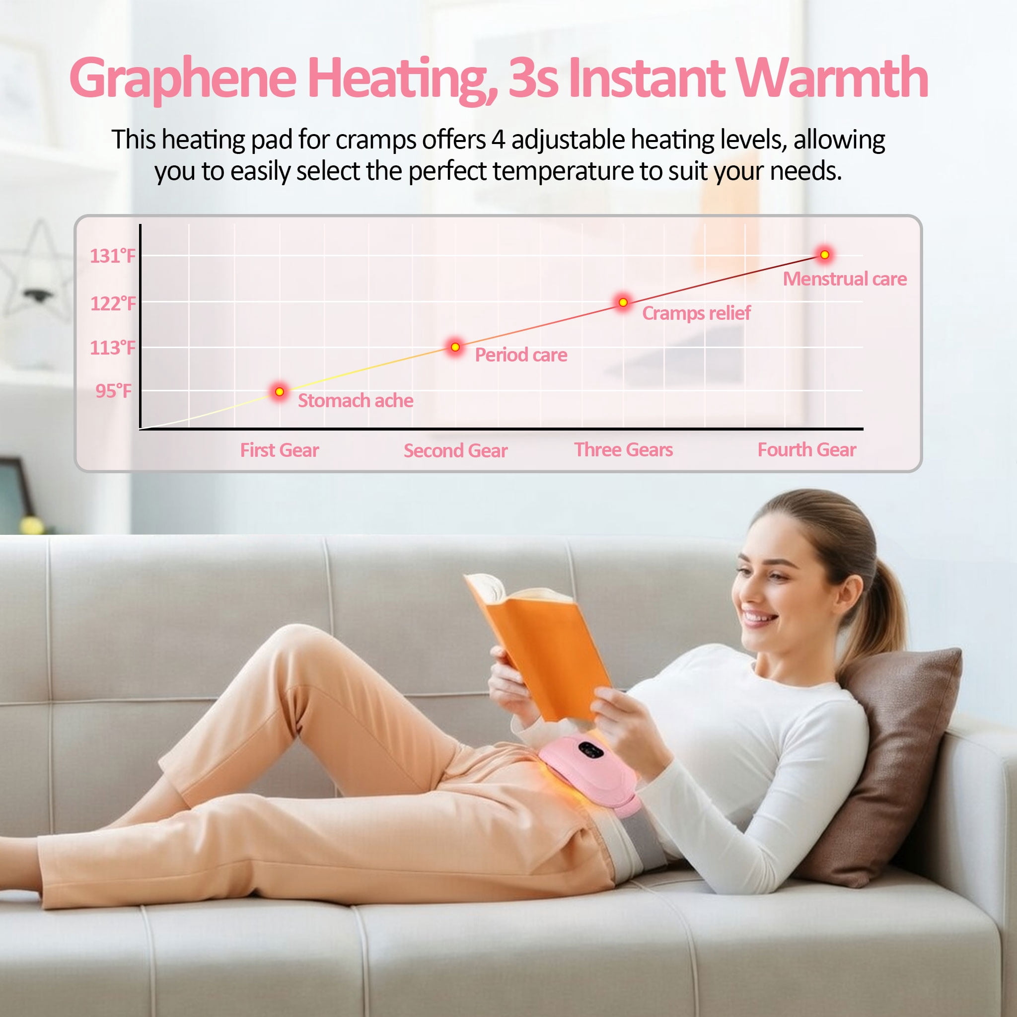 Neidga Portable Cordless Menstrual Heating Pad Belt, 4 Heat & Massage Levels, Fast Heating Belly Wrap for Period Cramps Relief