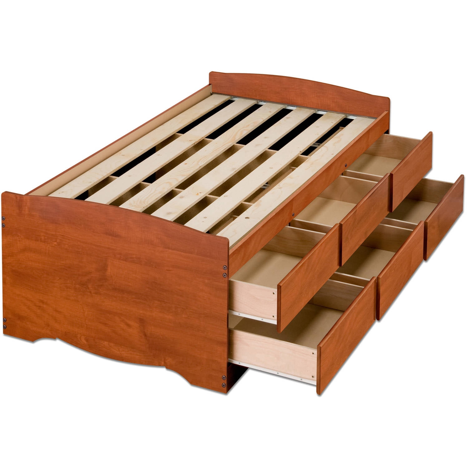 Tall Twin Captains Platform Storage Bed with 6 Drawers, Cherry