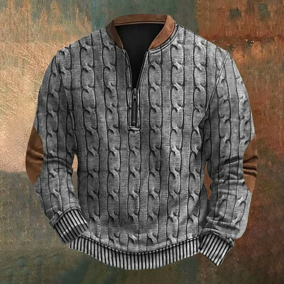 Wancir Men's Embroidered Sleeve Quarter Zip Fleece Vintage Pullover Sweatshirt