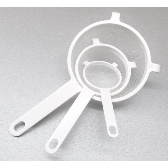Plastic Strainer Kitchen Cooking Nylon Polyester Mesh 100% Plastic BPA Free White 3 sizes 3" - 4" - 5.5" By JTS