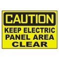 thumbnail image 1 of Señal de advertencia de aluminio: "Precaución: Mantenga el área del panel eléctrico despejada". Tamaño de la señal: 8 x 12 pulgadas, 1 of 4