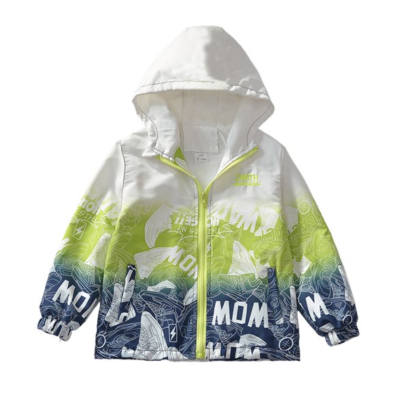 LYHaoo Boys Windbreaker Jacket With Hood Outdoor Play Printed Pullover Lightweight Raincoat For Cold Weather Youth Active Sports Lightweight Jacket Green Sizes 6-7 Years