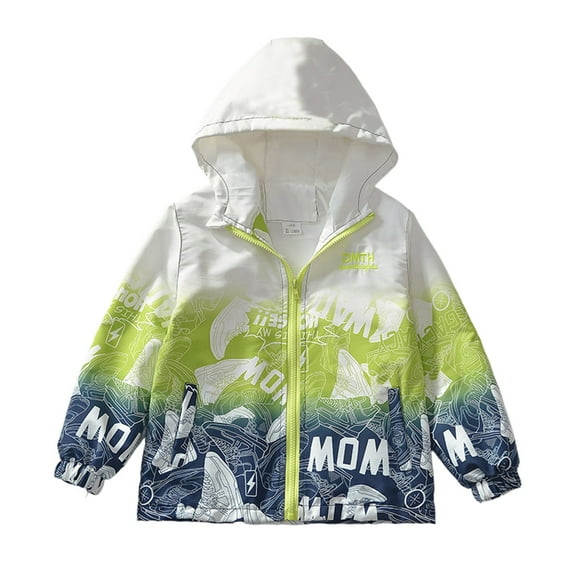 RUTAYY Boys Hooded Jacket Long Sleeve Windbreaker Colorful Patterns Pullover Lightweight Raincoat Cold Weather Active Sports Chic Classic Coat