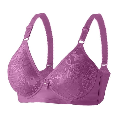 HAJGJP Seamless Bras Women s Comfortable And Sexy New Women s Middle And Old Age No Steel Rim Adjustment Gathering Bra Purple 44