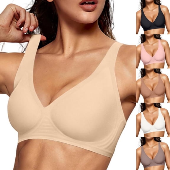 Qwertyu Jelly Bras for Women 2026 No Underwire Upgrade Wireless Deep V Seamless Push Up Plunge Comfortable Bralettes Pink 44