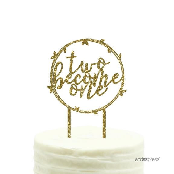 Gold Glitter Two Become One Acrylic Wedding Cake Topper