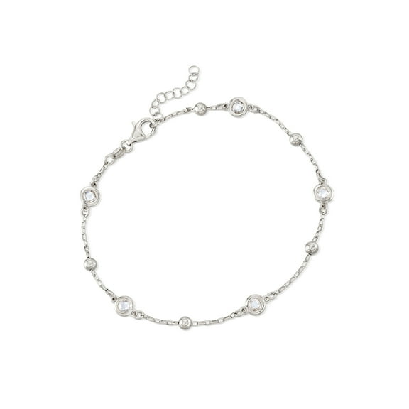 Ross-Simons Italian 1.15 ct. t.w. Bezel-Set CZ Station Anklet in Sterling Silver, Women's, Adult