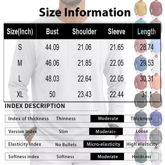 Delconic Men's Long Sleeve Shirt with Pocket Cotton Crew Neck Shirts Casual Lightweight T-Shirt Gray L