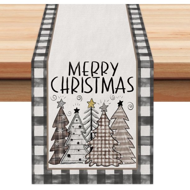 ARKENY Juego de 4 manteles individuales de Navidad de 12.0 x 18.0 in, árbol de Navidad, granja de temporada, arpillera, búfalo, cuadros, interior, cocina, mesa de comedor, decoración para el hogar, fi