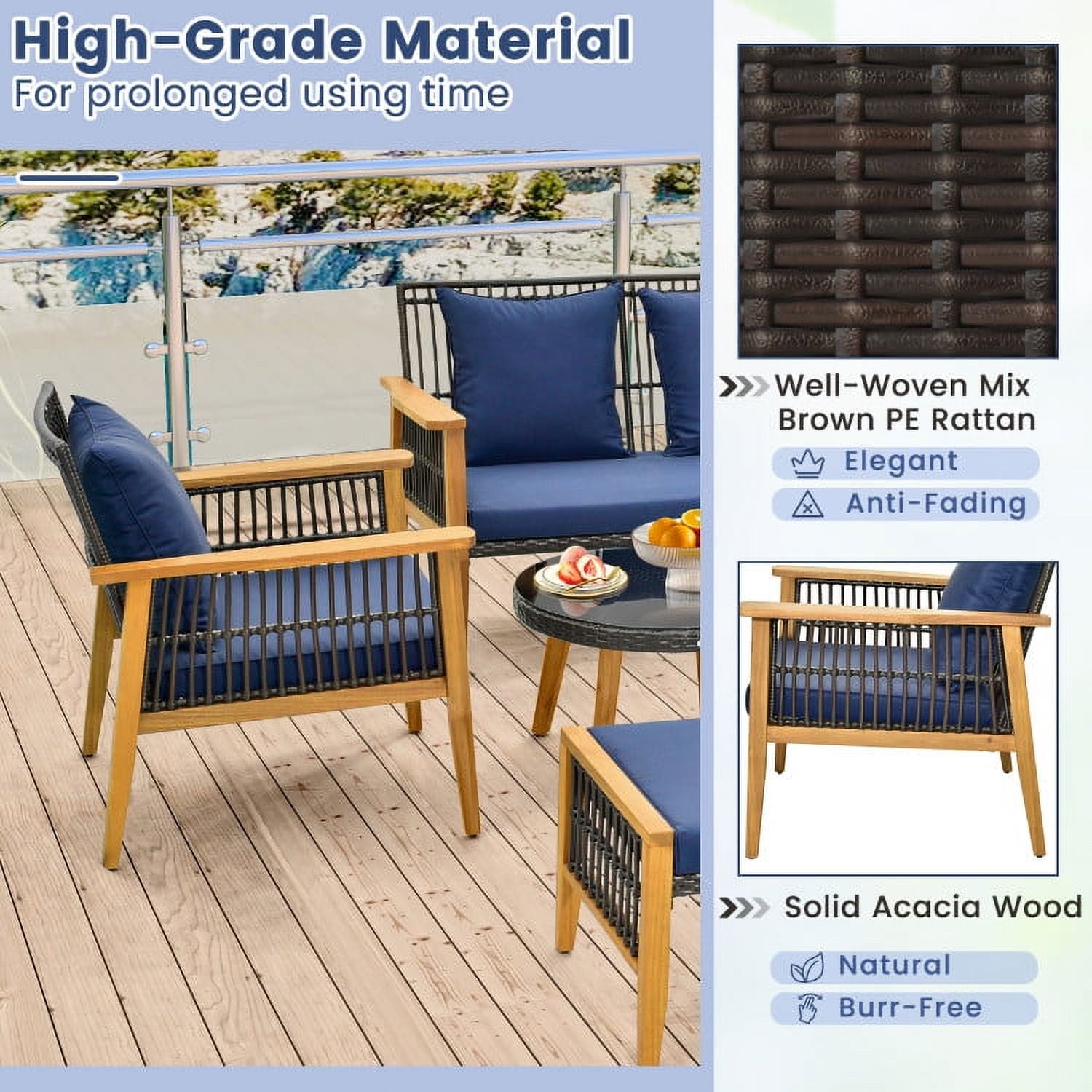 Aimee Lii 7 Piece Outdoor Conversation Set with Stable Acacia Wood Frame, Outdoor Patio Set, Navy Aimee Lii 7 Piece Outdoor Conversation Set with Stable Acacia Wood Frame, Outdoor Patio Set, Navy