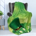 thumbnail image 4 of Green Soft Flannel Fleece Throw Blanket, Happy Greetings Shamrock Daisy and Leprechaun Hat Holiday Illustration, Cozy Plush for Indoor and Outdoor Use, 50" x 70", Green, by Ambesonne, 4 of 5