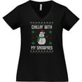 thumbnail image 3 of Inktastic Chillin' with My Snowmies Sweater Style Snowman Women's Plus Size V-Neck T-Shirt, 3 of 5