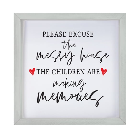 LifeSong Milestones 7x7 Modern Inspirational Framed Shadow Box for Wall Decoration - Please Excuse The Messy House (Grey)