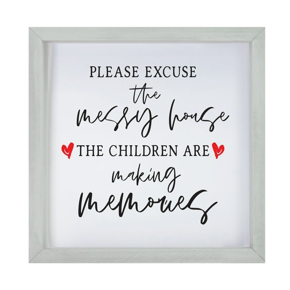 LifeSong Milestones 7x7 Modern Inspirational Framed Shadow Box for Wall Decoration - Please Excuse The Messy House (Grey)