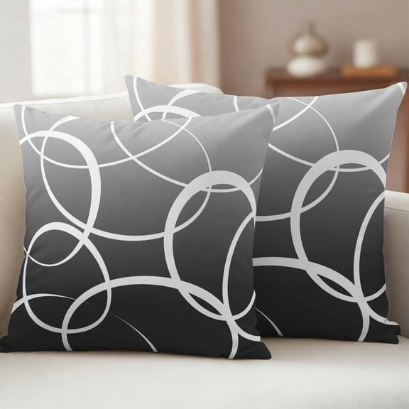 Modern Black Grey Outdoor Waterproof Throw Pillow Covers 20x20 Set of 2, Abstract Geometric Lines Textured Decorative Pillowcases Cushion Pillowcase for Couch Sofa Patio Outside Pillow Protector
