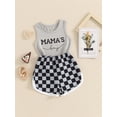 thumbnail image 3 of vera natura Toddler Boys Summer Outfits Letter Print Sleeveless Tank Tops Elastic Waist Checkerboard Shorts 2Pcs Clothes Set, 3 of 9