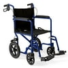 Medline Lightweight Foldable Transport Wheelchair with Handbrakes and 12" Wheels, Blue Frame