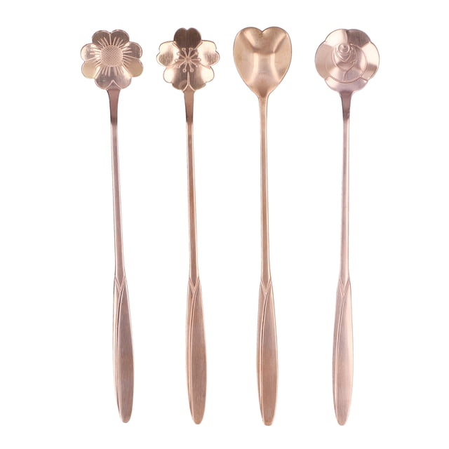 cucharas mezcladoras con forma de corazón de flor, cuchara de café de acero inoxidable, cuchara para postre, cuchara para té helado, oro rosa