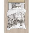 thumbnail image 3 of Windmill Duvet Cover Set Queen Size, Rustic Barn Farmhouse Hand Drawn Illustration Countryside Rural Meadow, Decorative 3 Piece Bedding Set with 2 Pillow Shams, Dark Brown and White, by Ambesonne, 3 of 3