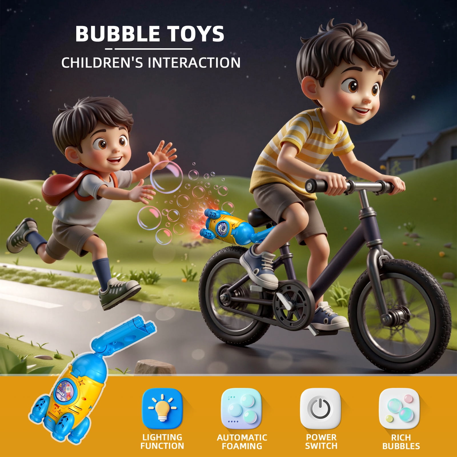 Remote Control Bubble Machine for Kids, Handlebar Mount Bubble Blower with LED Lights, Outdoor Ride-On Bubble Toy for Bicycles, Strollers & Wagons, Automatic Bubble Maker for Birthday Parties