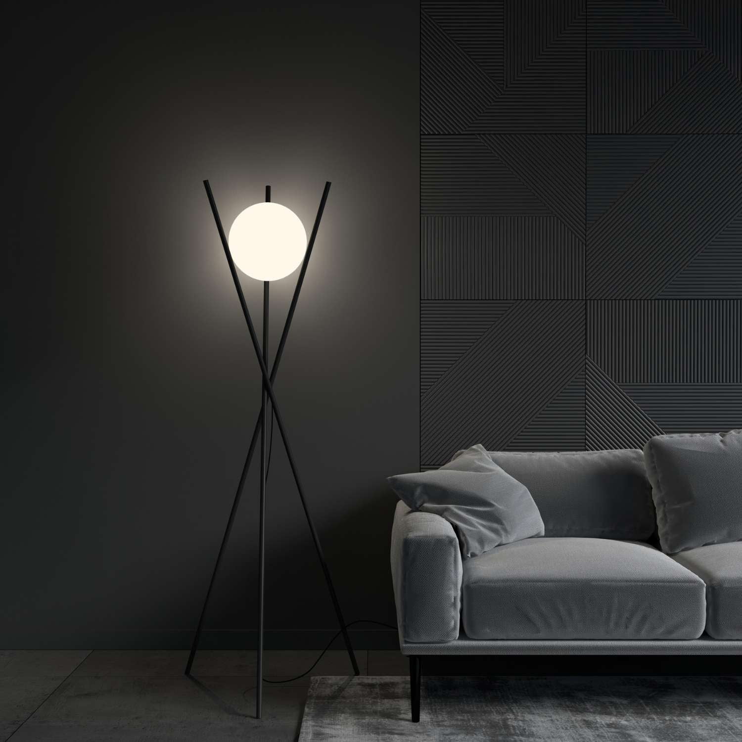 Ozarke Solstice Glass Globe Floor Lamp - Contemporary LED Standing Light, Brass - Black