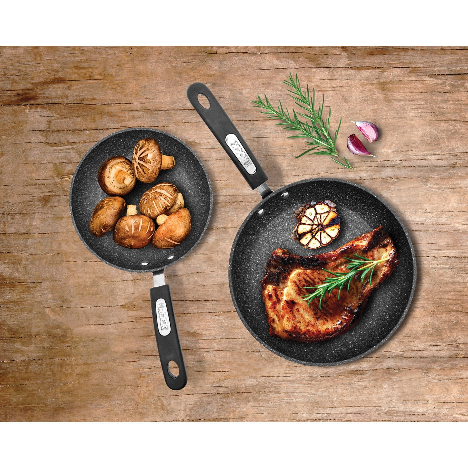 THE ROCK by Starfrit 8-In. and 10-In. Set of 2 Fry Pans with Bakelite Handles