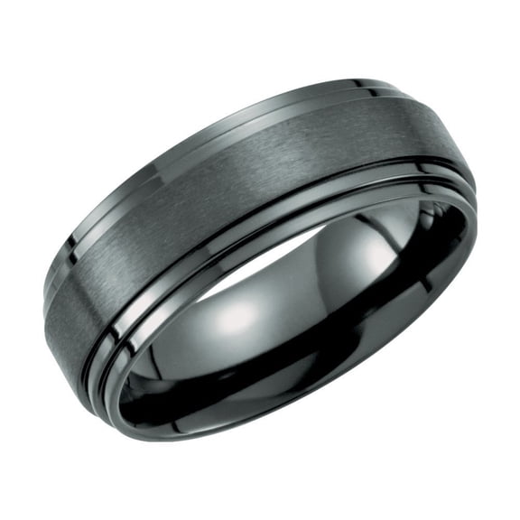 Black Titanium Size 13 8mm Polished Double Ridged Band Ring