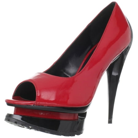 Highest Heel FLAME-21-RPAT-9 5 in. Flame Heel Pump with Open Toe On Tractor Outsole in Red Patent PU - Size