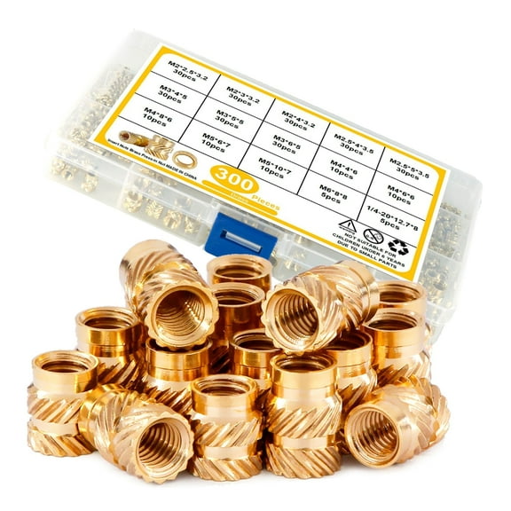 Ciwanning 300Pcs 2/2.5/3/4/5/6mm Metric Threaded Inserts Knurled Inserts for 3D Printing Injections Molding Press Thread