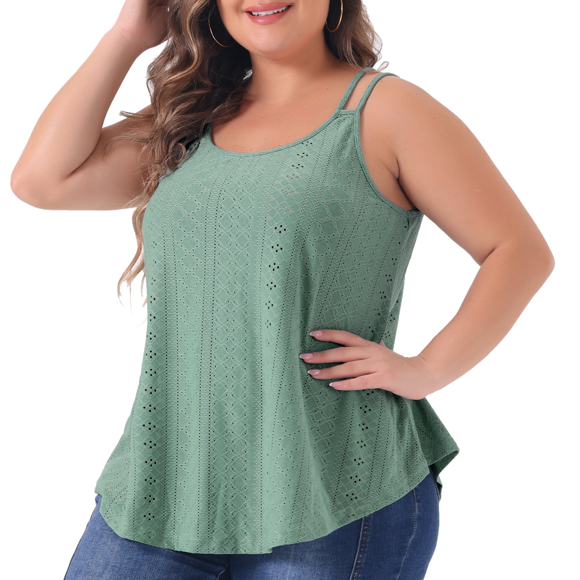 DARING DIVA Women's Plus Tank Tops Sleeveless Spaghetti Strap Loose Fit 3X Gray Green