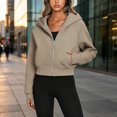 thumbnail image 2 of Hoodies for Women Solid Long Sleeve Sweatshirt Casual Zip Up Cropped Pullover Tops Fleece Lined Winter, 2 of 6