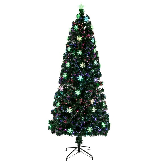 QXDRAGON Pre-Lit Fiber Optic Artificial Christmas Tree, with Multicolor Led Lights and Snowflakes (Green,7FT)
