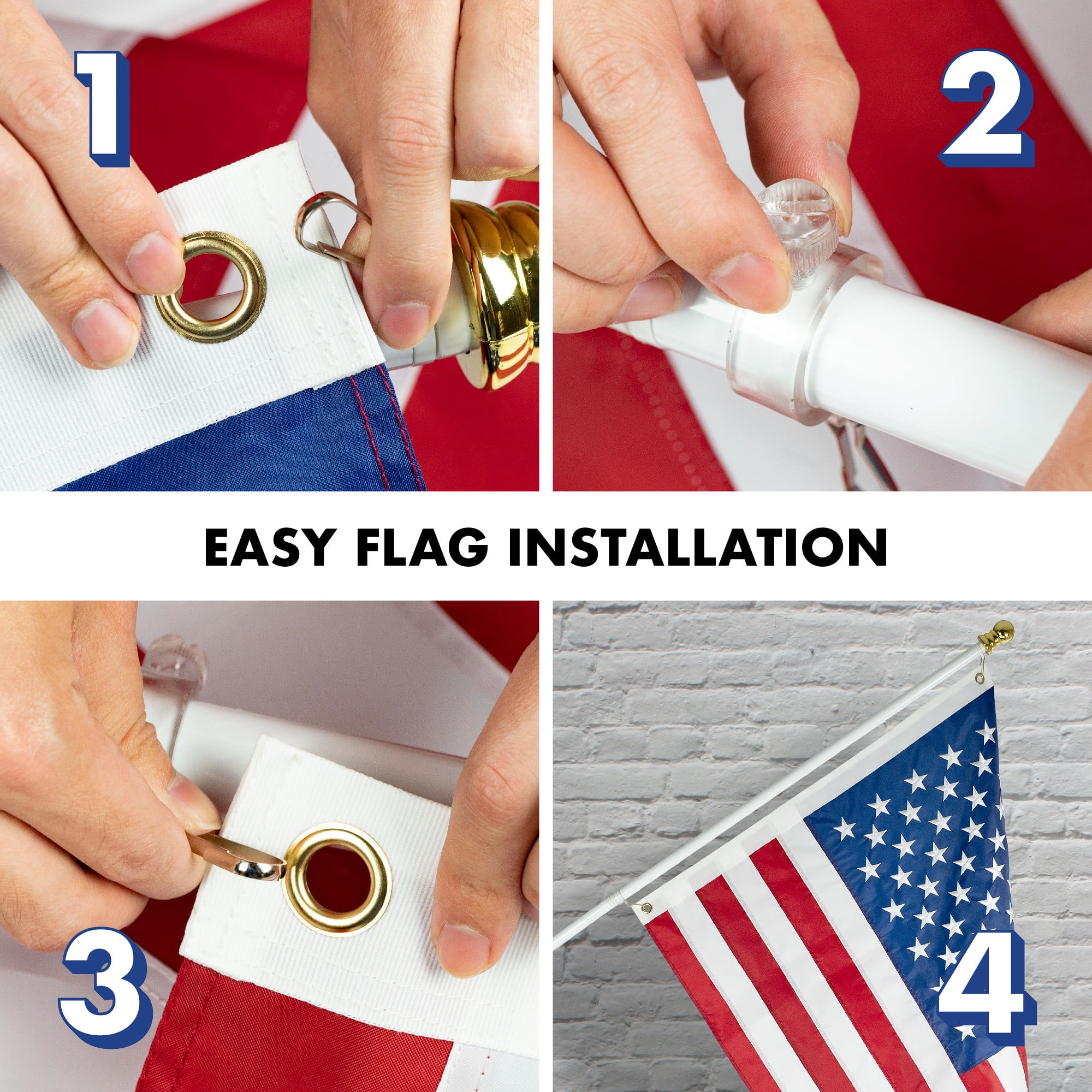 G128- Flag with Pole Set 2.5x4 ft Embroidered Grommets Type with 5ft Pole| 210D Polyester Indoor Outdoor