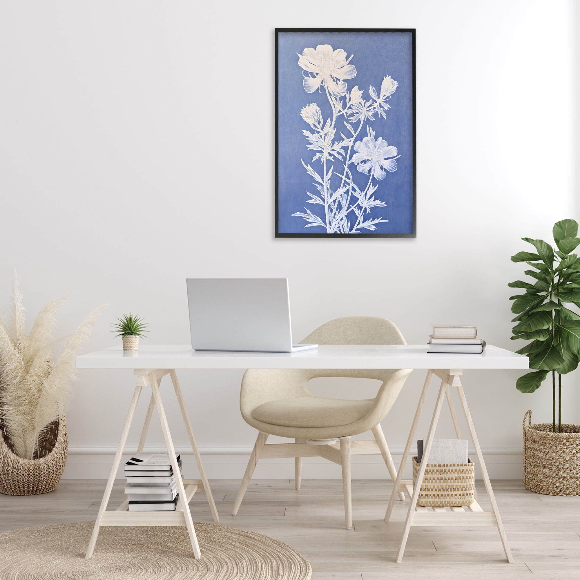 Stupell Industries Cerulean Botanical Pattern Botanical & Floral Painting Black Framed Art Print Wall Art, 20 x 30