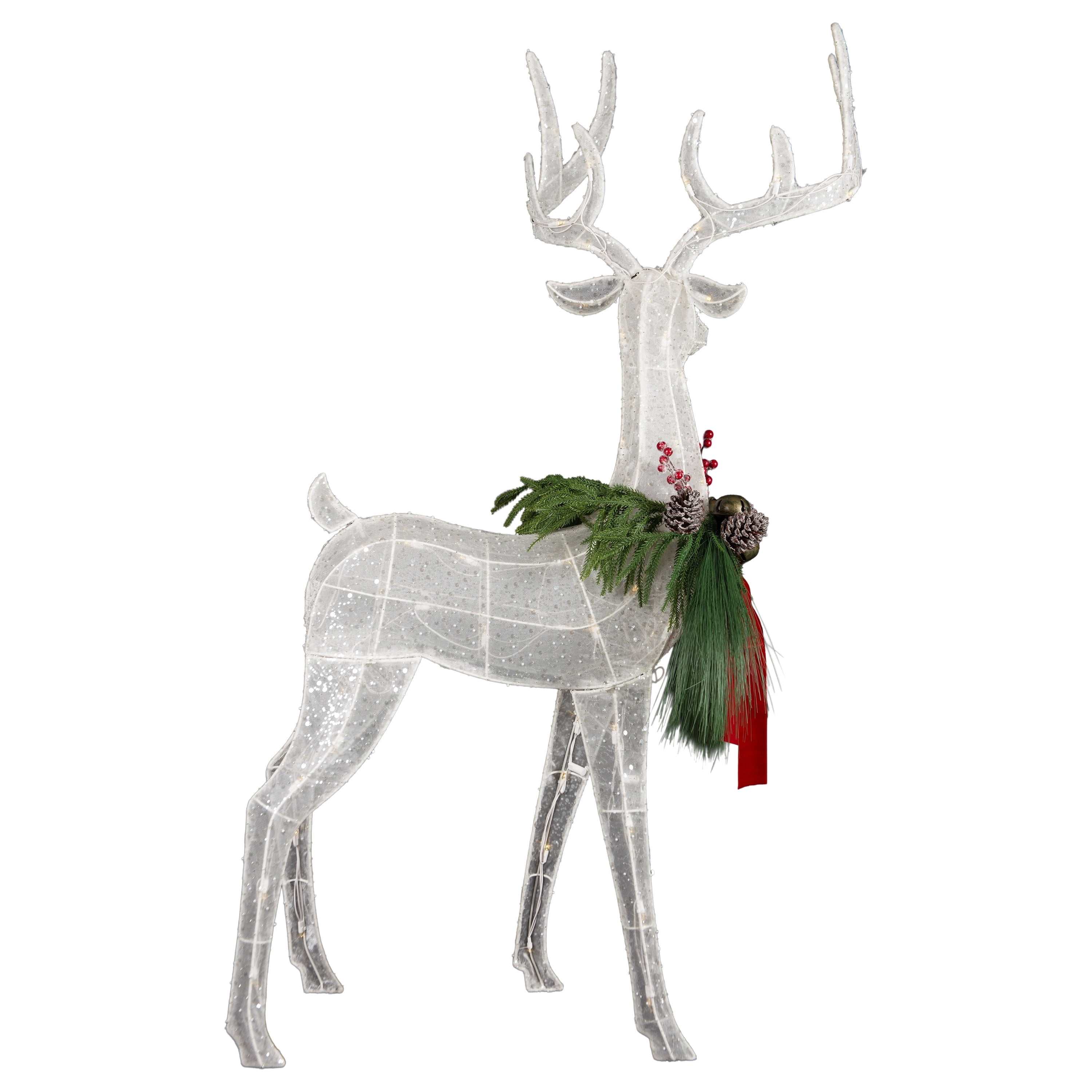 Indoor/Outdoor Lighted Velvet and Frosted Reindeer with Wreath Christmas Decoration with 70 LED Lights, Warm White, 4.95', by Holiday Time