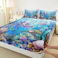 thumbnail image 3 of Manfei Cartoon Ocean Octopus Bed Sheets for Kids, Sea Turtle Jellyfish King Sheets, Kawaii Marine Sealife Sheet Set, Breathable Home Decor, 4-Piece, 3 of 7