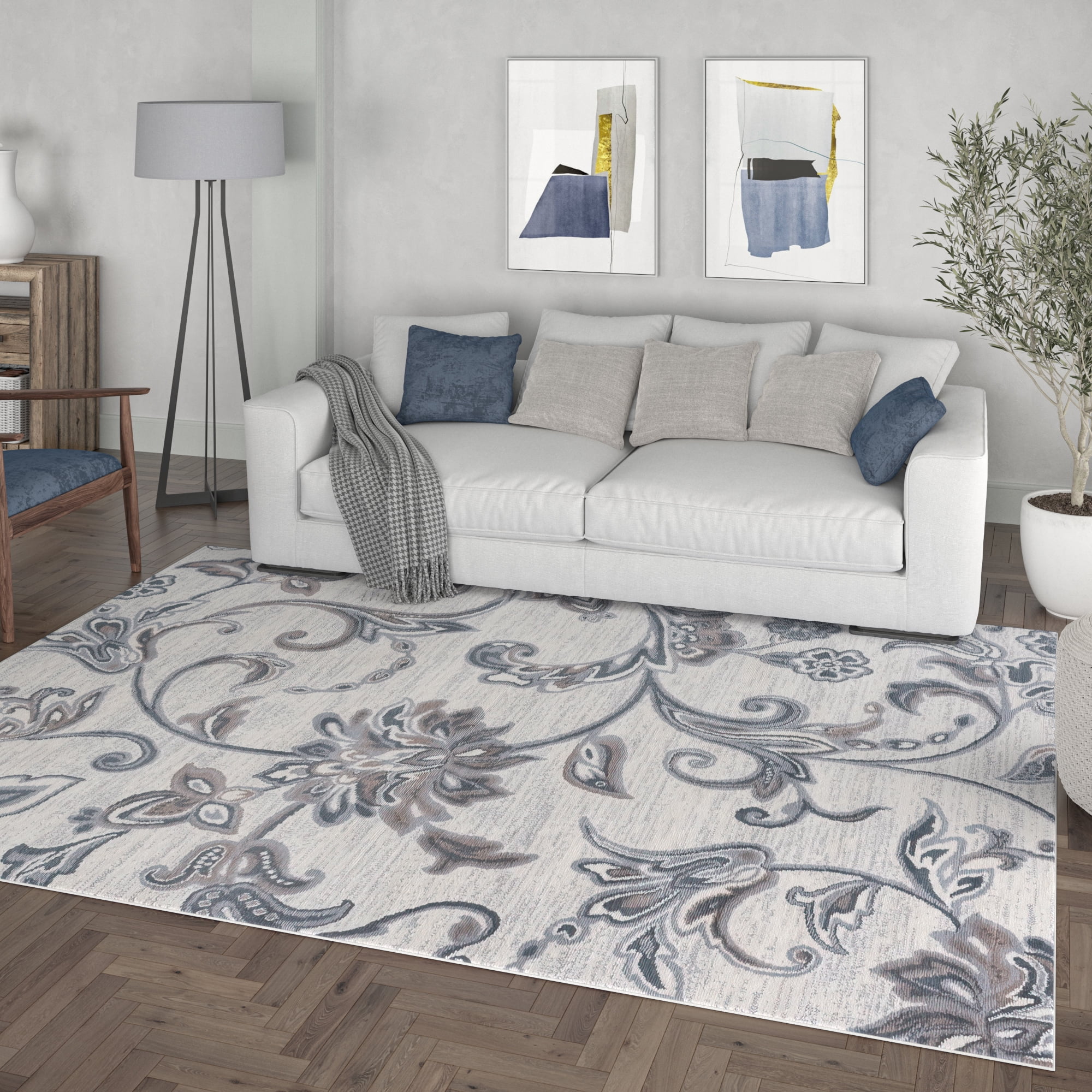 Madison Transitional 2' x 3' Cream and Gray Polypropylene Indoor Area Rug