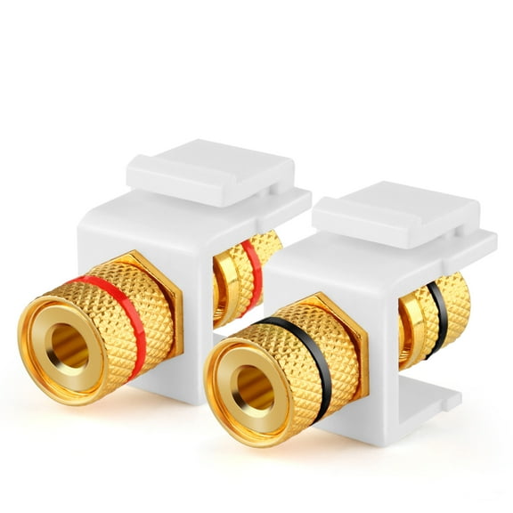 Banana Jack Keystone Insert (Set of 2) - Stereo Speaker Banana Connector Binding Post Snap In Adapter Socket Female Port Inline Coupler For Wall Plate Outlet Panel, 2 Channel Black   Red