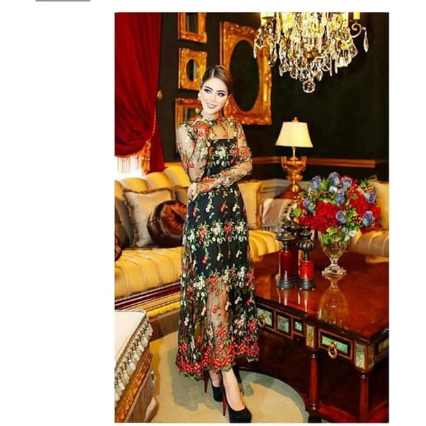 Vone Victorian Neck Floral Embroidered Midi Dress, Black Multi - 8 - Walmart Business Supplies Vone Victorian Neck Floral Embroidered Midi Dress, Black Multi - 8 - Walmart Business Supplies