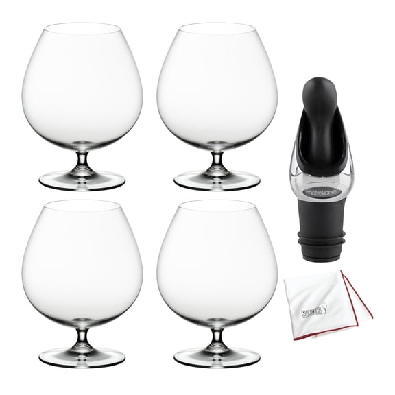 Riedel Vinum Brandy Glass (4-Pack) with Wine Pourer and Polishing Cloth