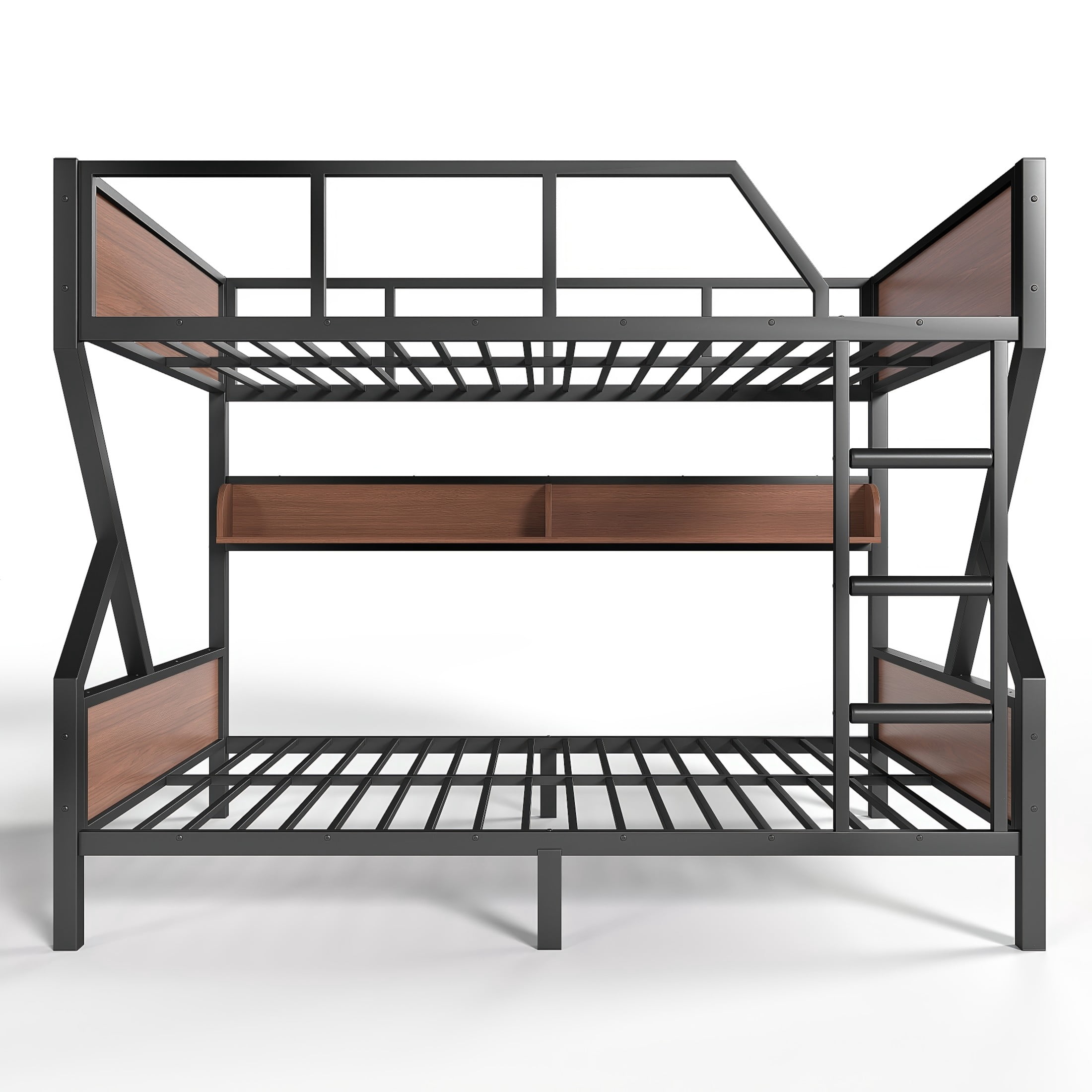 Noble House Full over Full Metal Bunk Bed with Storage Shelves and LED Lights, Black