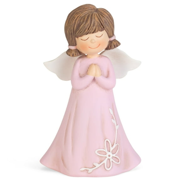 Angel With Praying Hands Pink 4 inch Resin Stone Decorative Tabletop Figurine