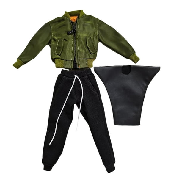Conjunto de ropa y pantalones para figura a escala 1:12, hecho a mano, informal, con camiseta corta Verde