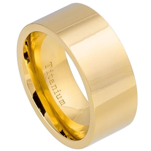10mm High Polished Pipe-cut Yellow Gold I Titanium Ring Wedding Band Ring For Men Or Ladies