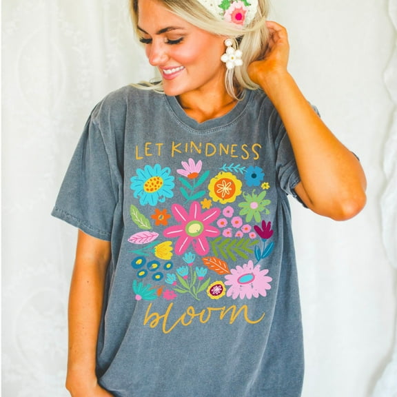 Let Kindness Bloom Shirt, Retro Boho Flower Shirt, Be Kind Floral Shirt, Inspirational Positive Message Tee, Trendy Boho Flower T-Shirt for Women