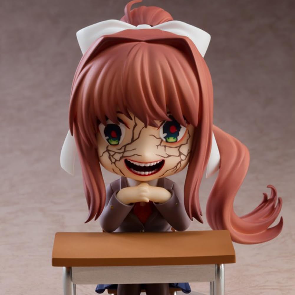 Monika Anime Figure Yuri Action Figurine Cartoon Interchangeable Face Model with Accessories PVC Anime Statue Collection Desktop Ornaments