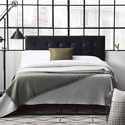 Edenbrook Hawthorne Faux Leather Headboard - Modern -Adjustable Height - Buttonless Tufting, King/Cal King, Black